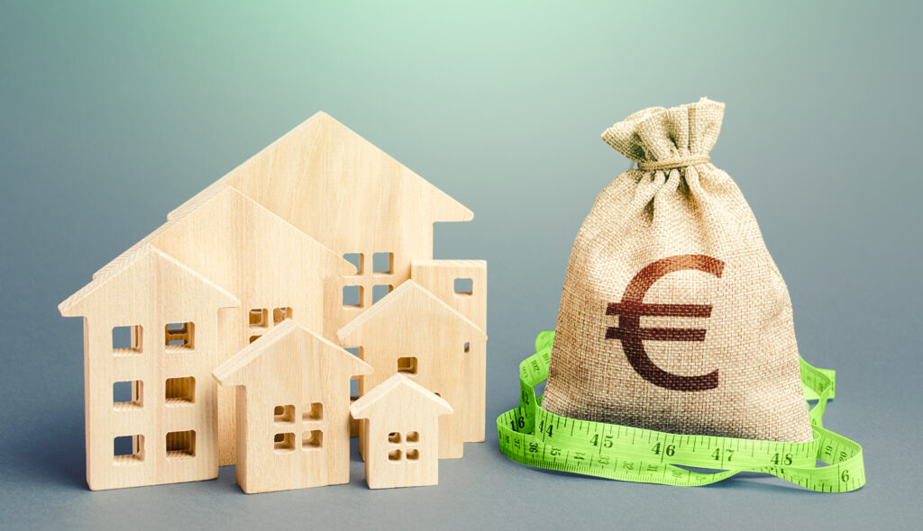 Residential Houses And A Euro Money Bag. Property Real Estate Va