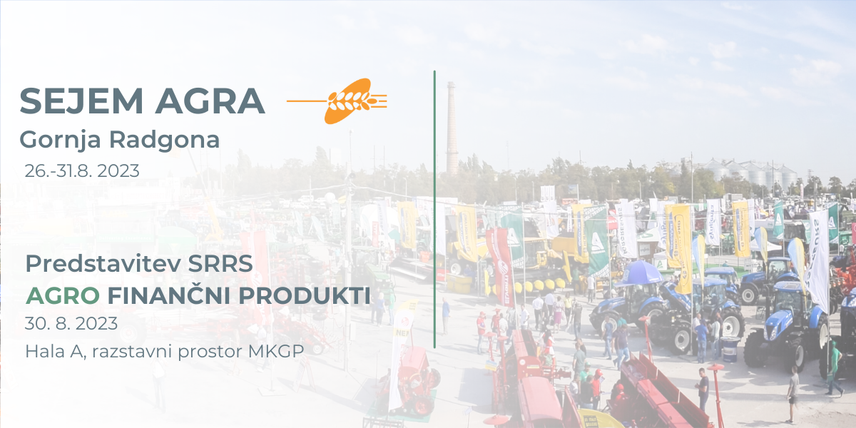 Promocijska grafika za dogodek SEJEM AGRA, ki prikazuje predstavitev SRRS